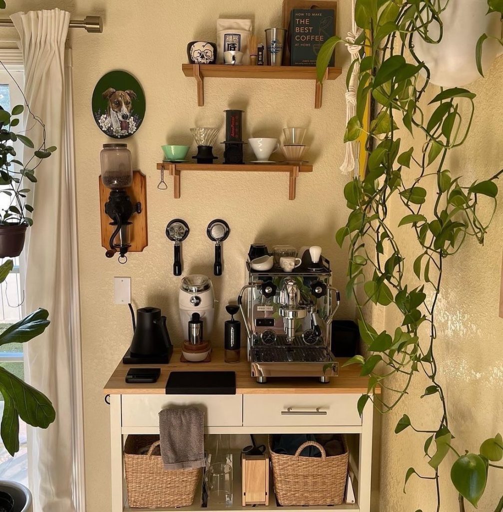 coffee station at home in black, silver and white