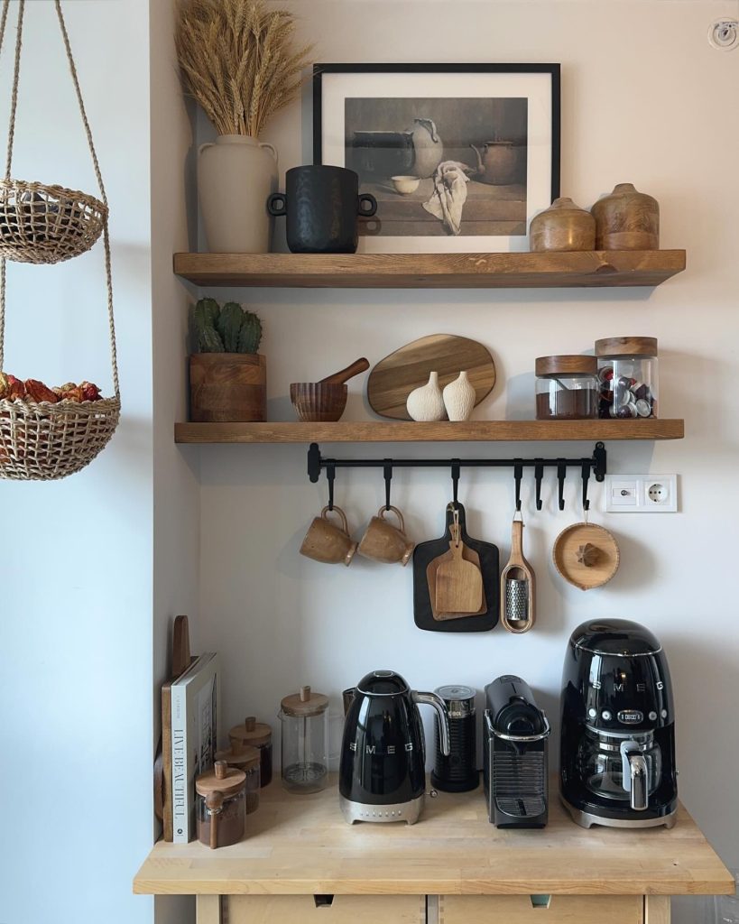 coffee station at home in black and wood