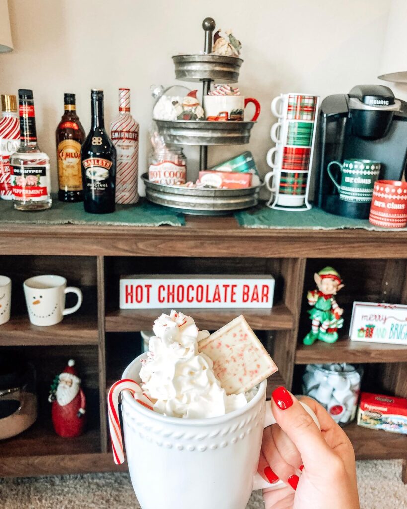 hot chocolate station featuring liquor that pairs well with hot chocolate